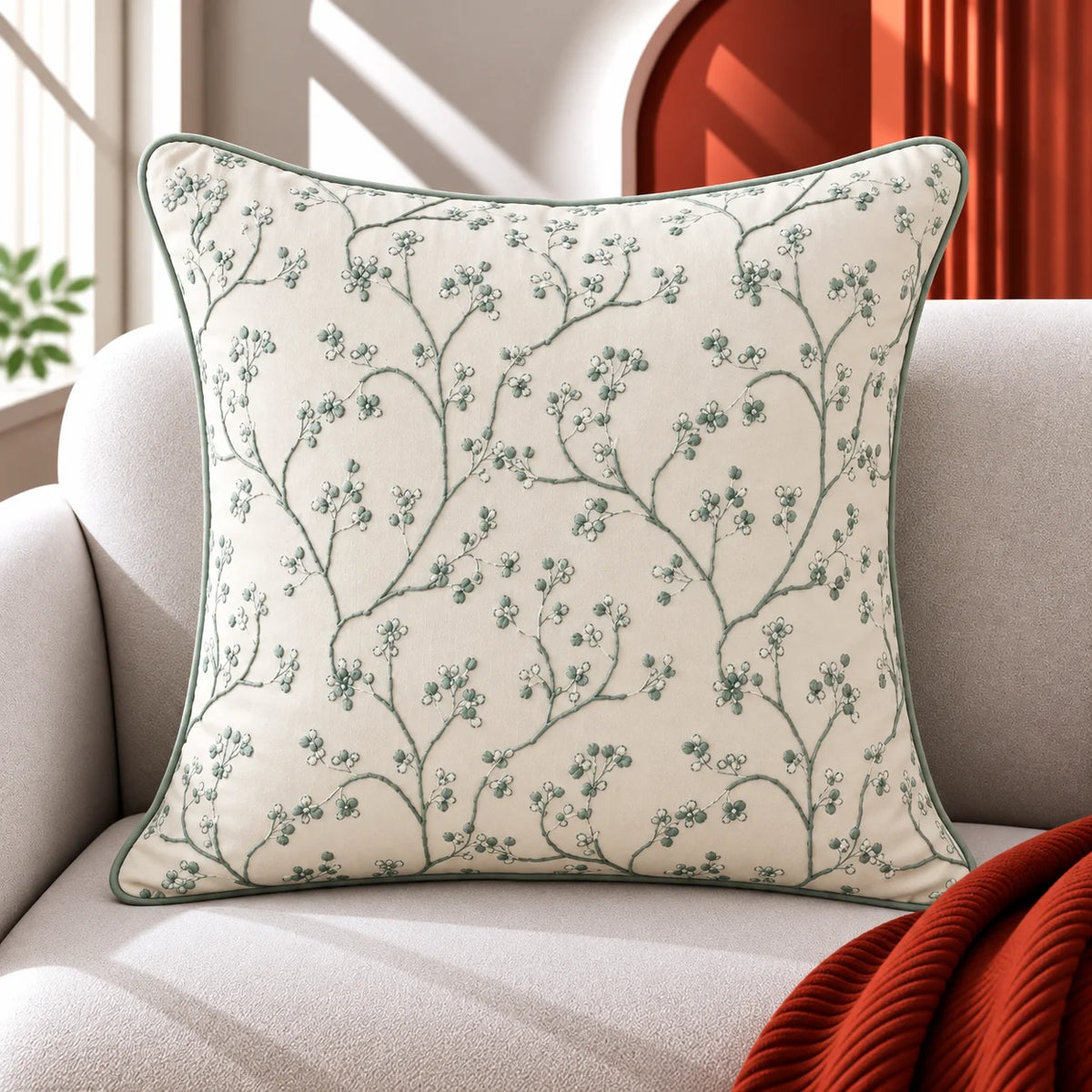 Flora Sketch Embroidered Cushion Cover
