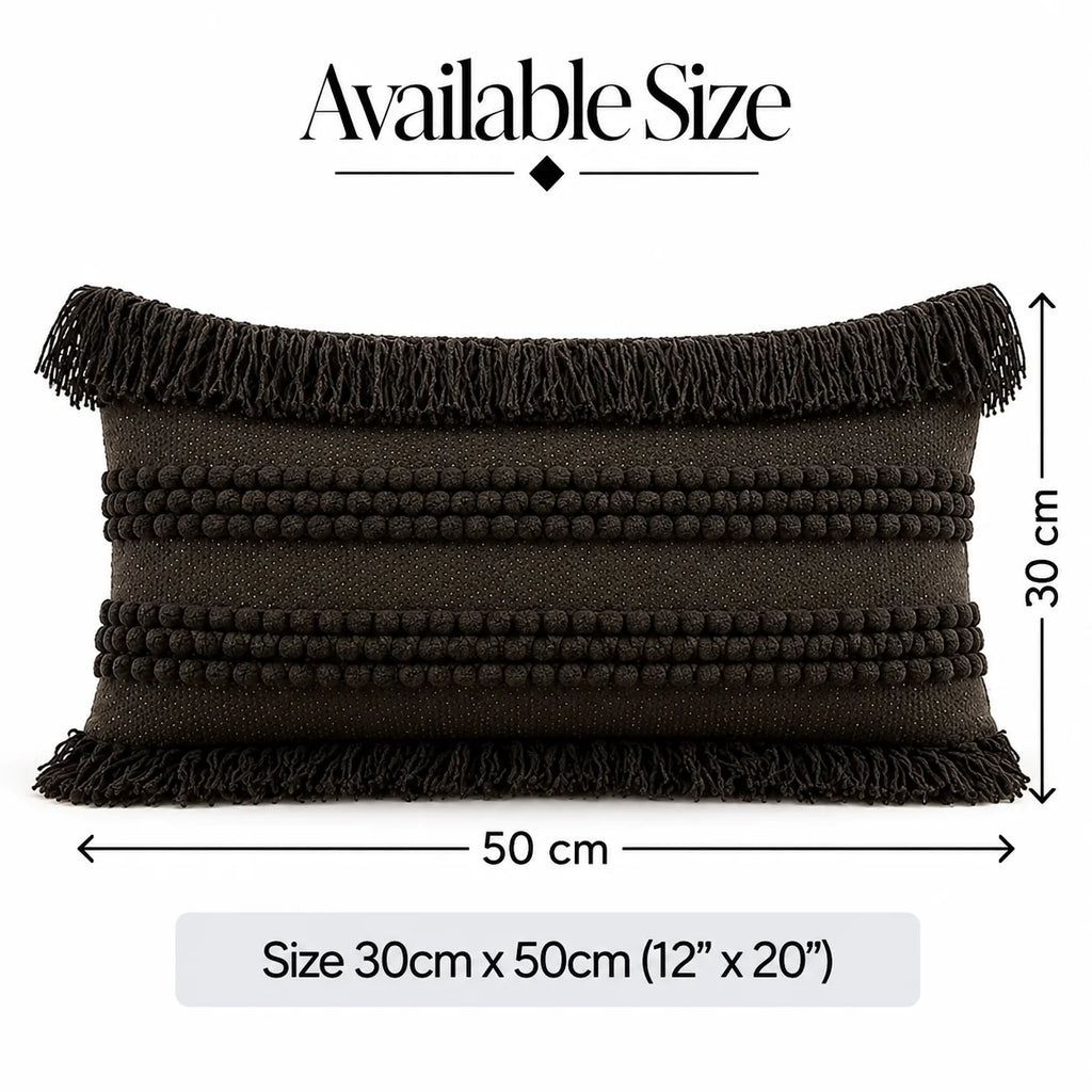 Dark Fringe Boho Lumbar Cushion Cover