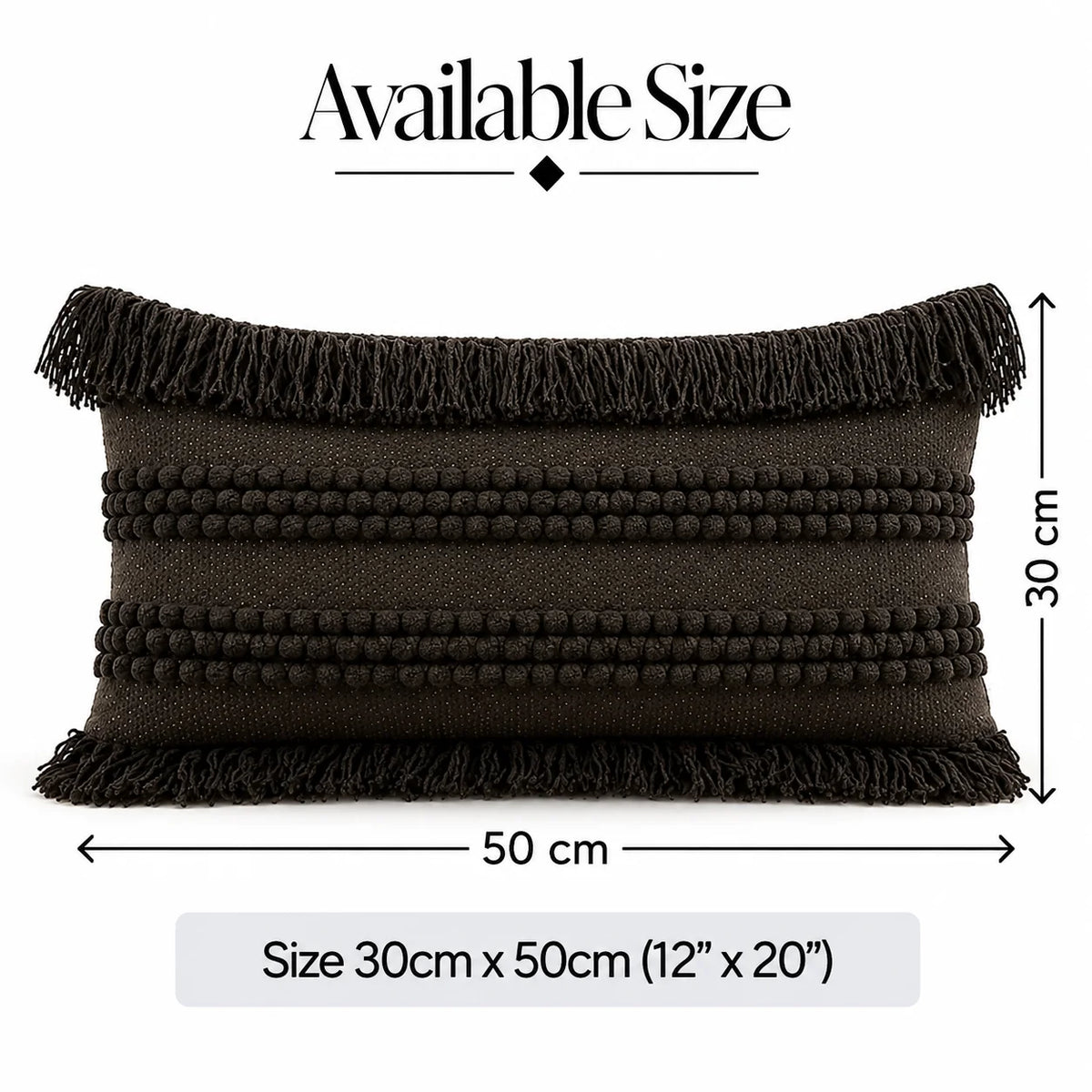Dark Fringe Boho Lumbar Cushion Cover
