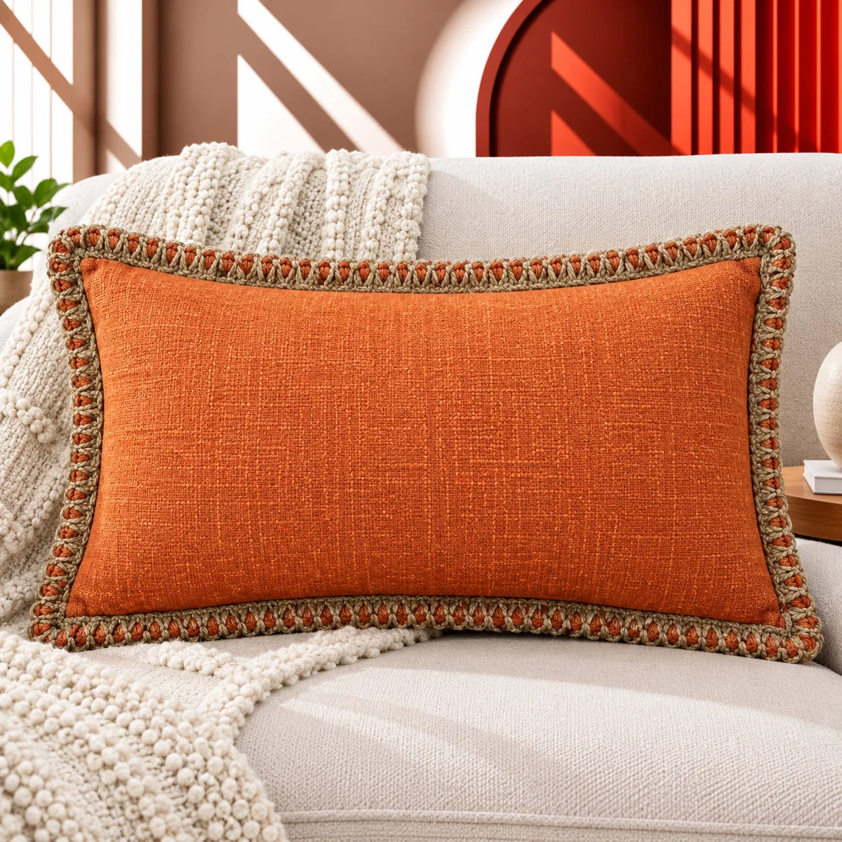 Rustic Charm Jute Lace Cushion Cover