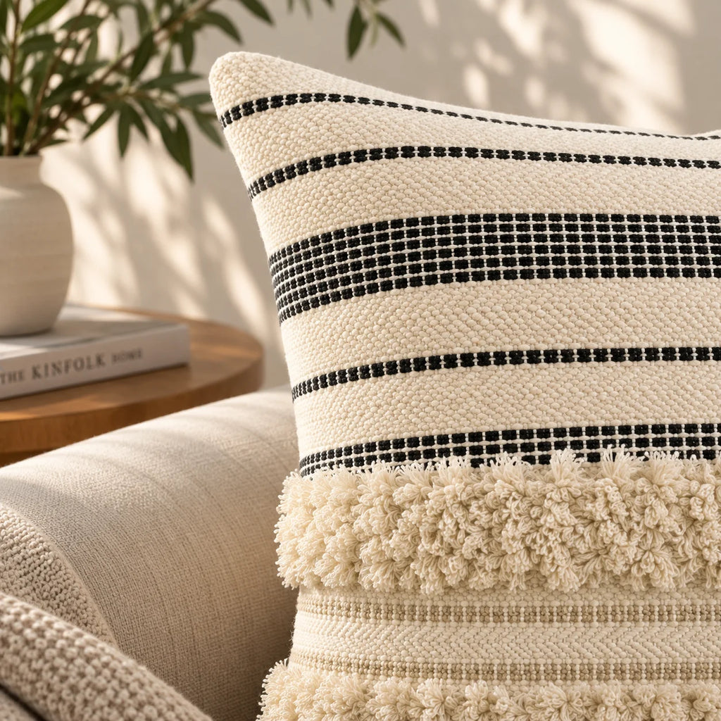 Monochrome Boho Stripe Cushion Cover