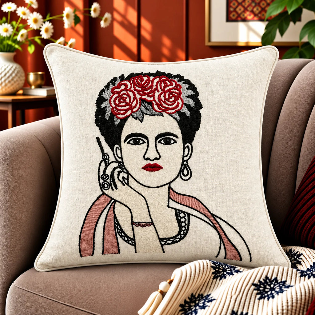 Artistic Canvas Embroidered Cushion Cover