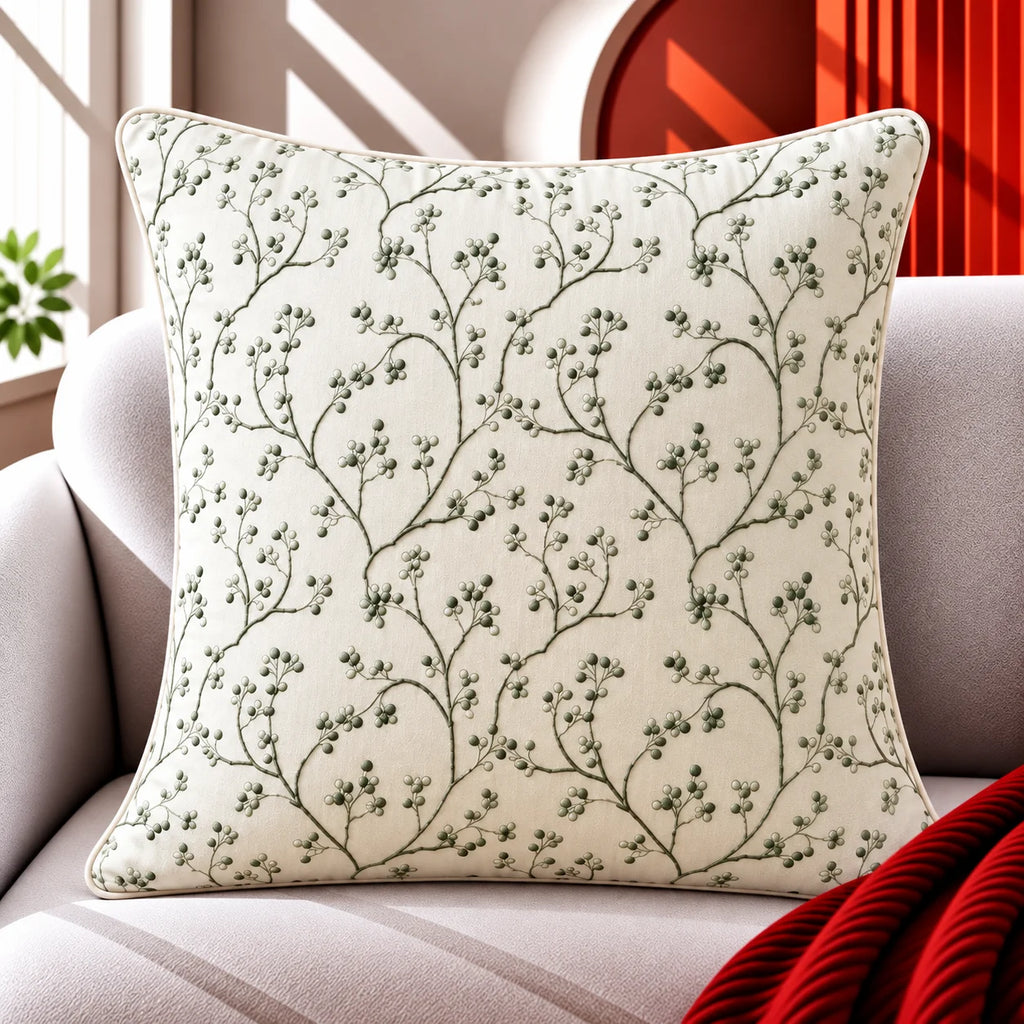 Botanical Tapestry Embroidered Cushion Cover