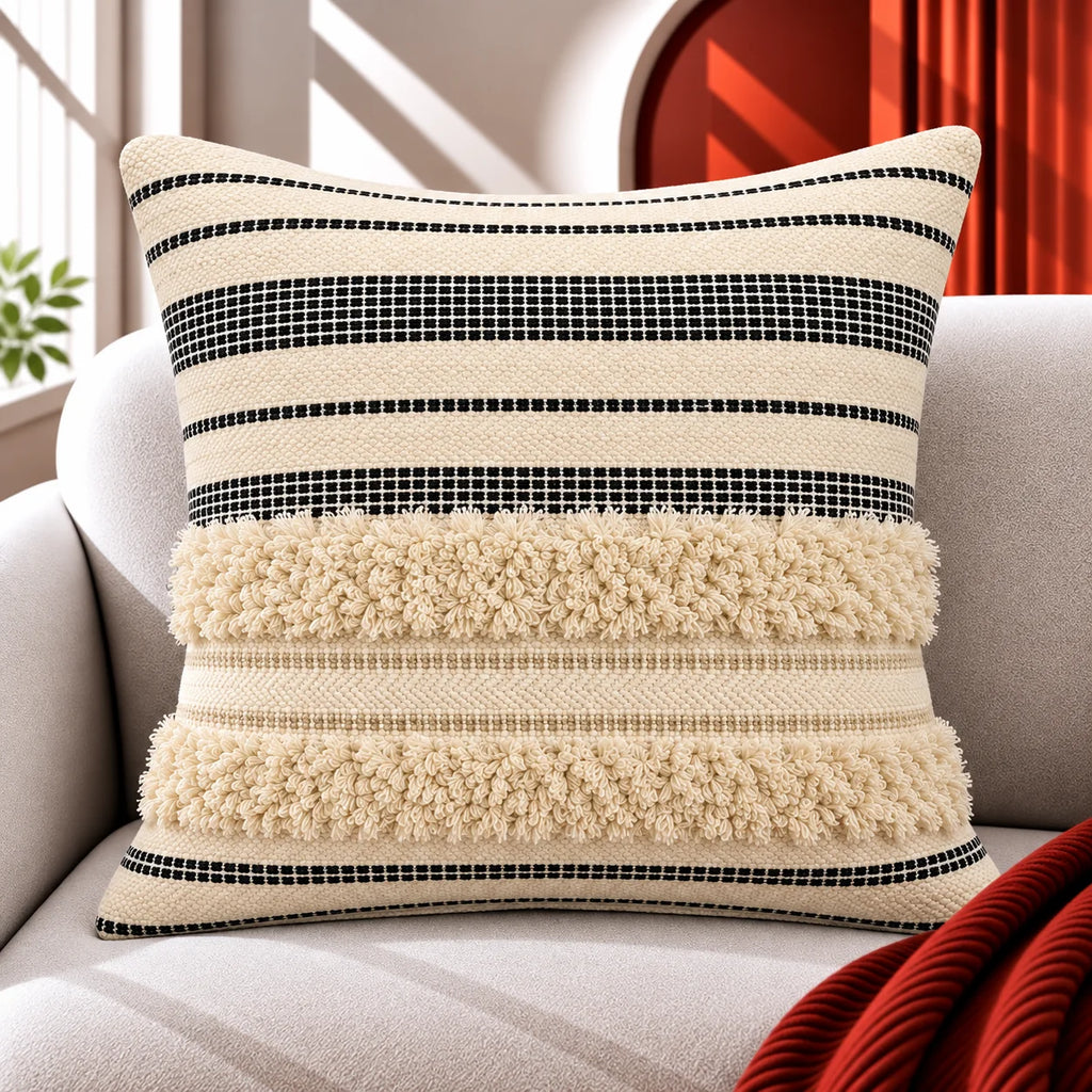 Monochrome Boho Stripe Cushion Cover