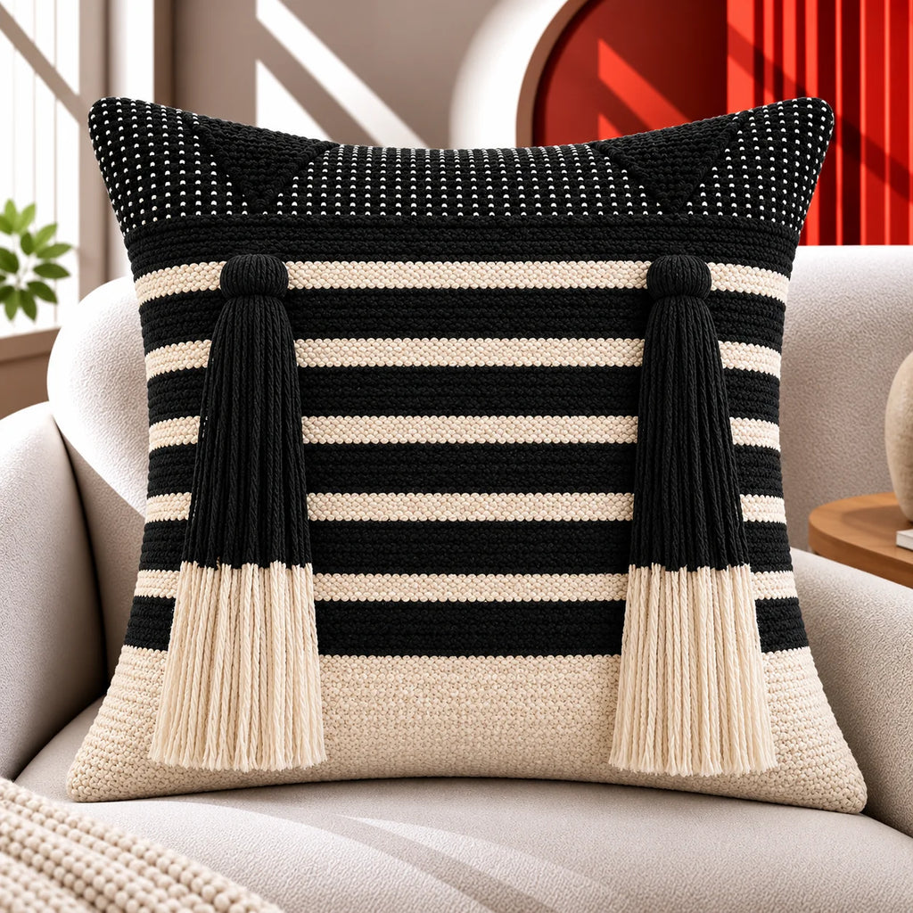 Midnight Fringe Boho Cushion Cover