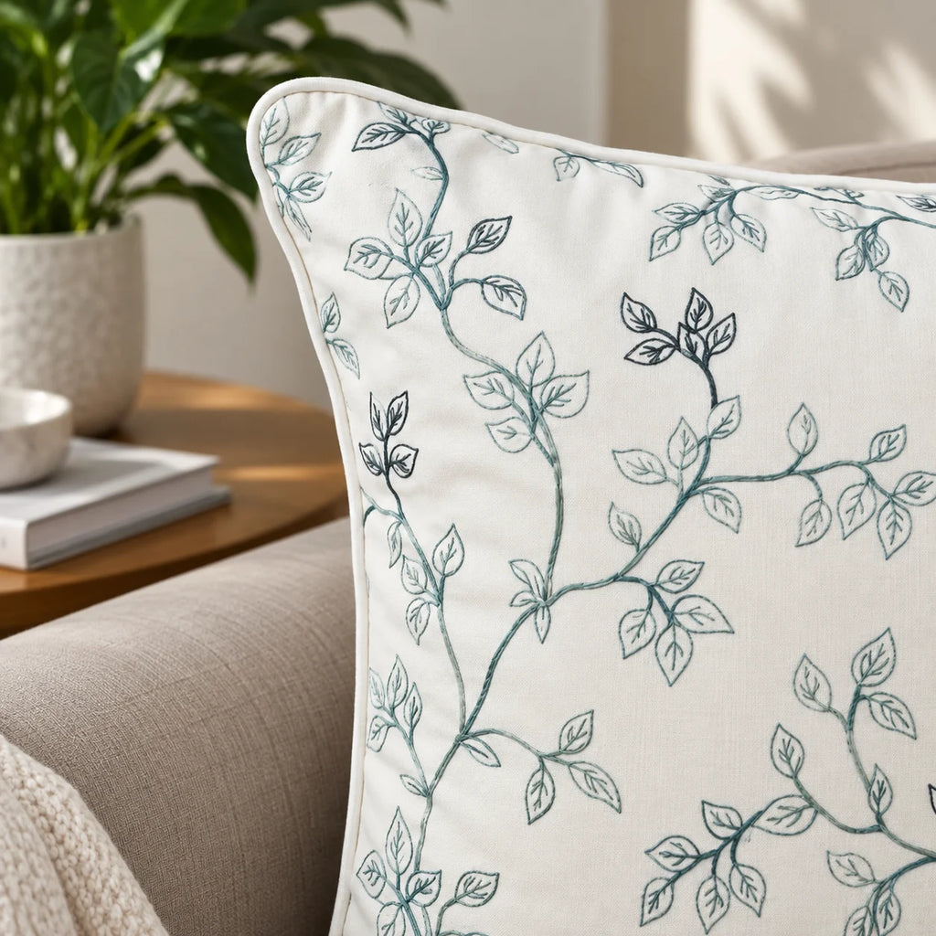 Flora Crest Embroidered Cushion Cover