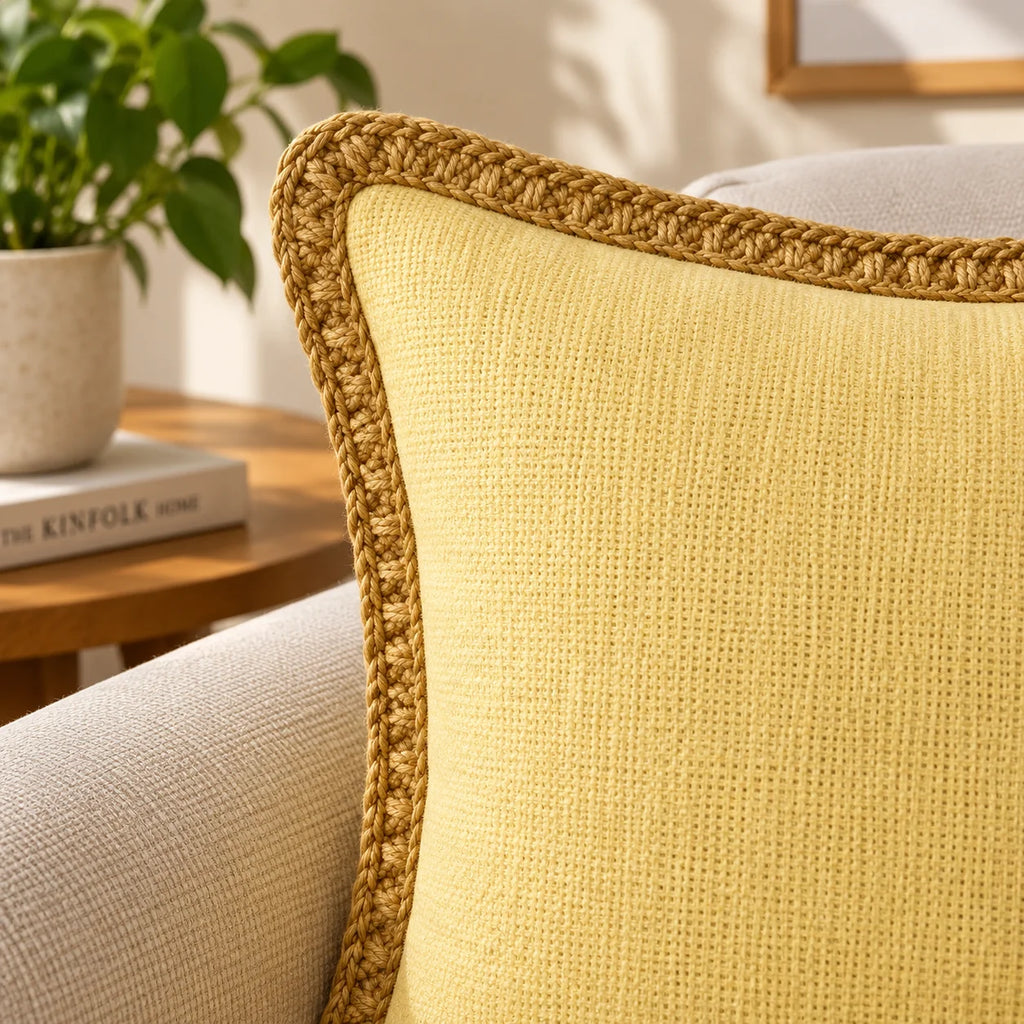 Lemon Delight Jute Lace Cushion Cover