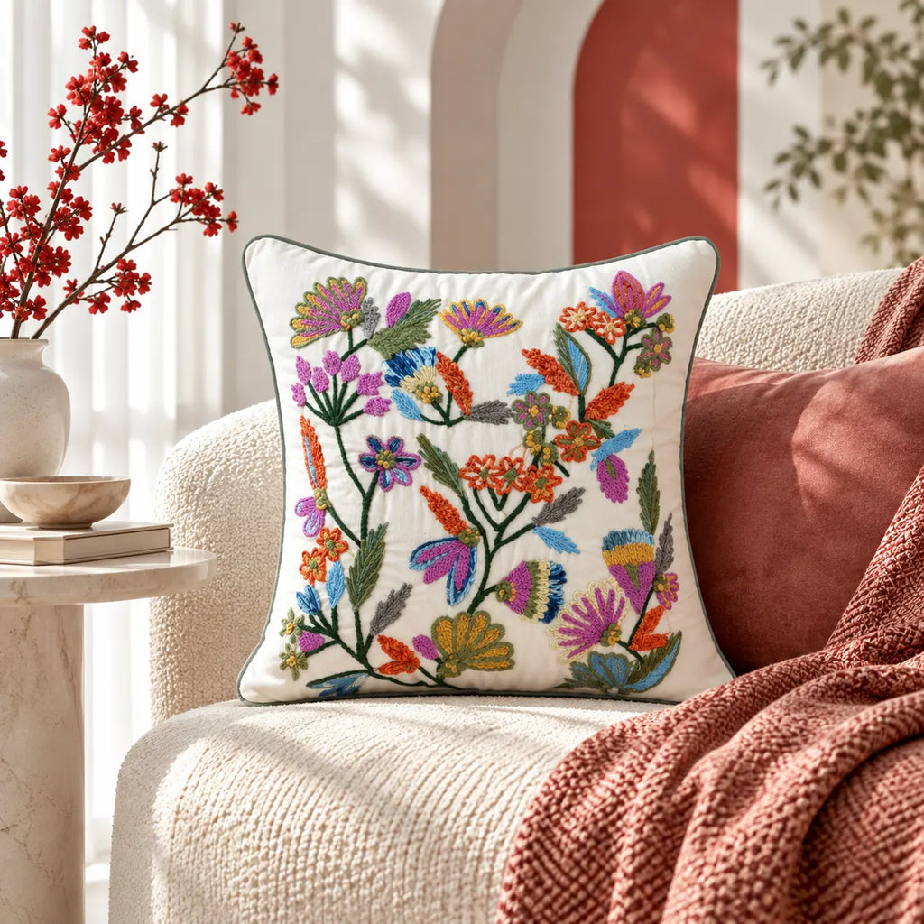 Colorielle Floral Embroidered Cushion Cover