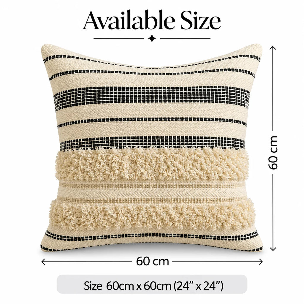 Monochrome Boho Stripe Cushion Cover