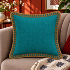 Azure Blue Jute Lace Cushion Cover