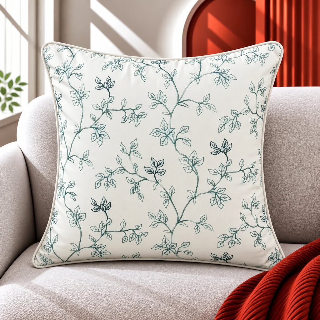 Flora Crest Embroidered Cushion Cover