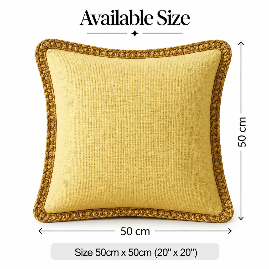 Lemon Delight Jute Lace Cushion Cover