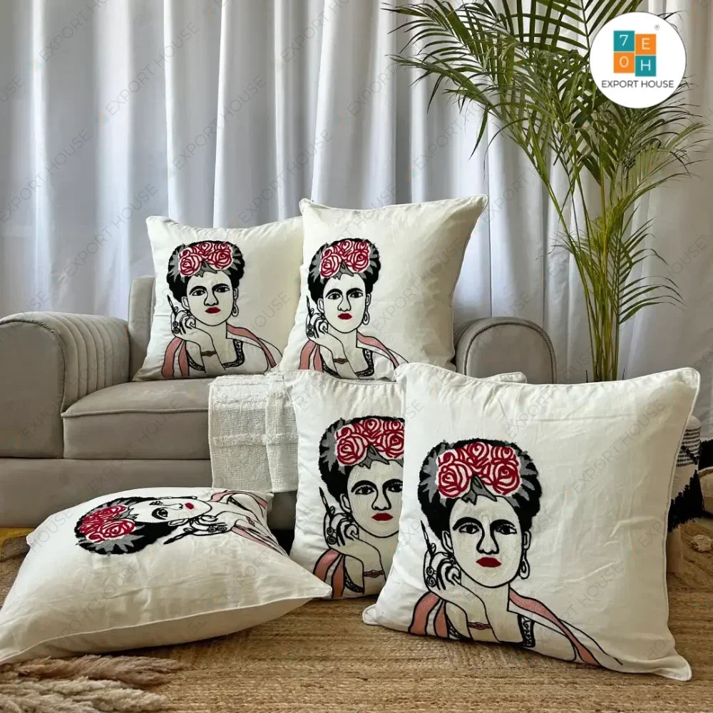 Premium Cotton Embroidered Cushion Cover - Size:60cm X 60cm (24" X 24")