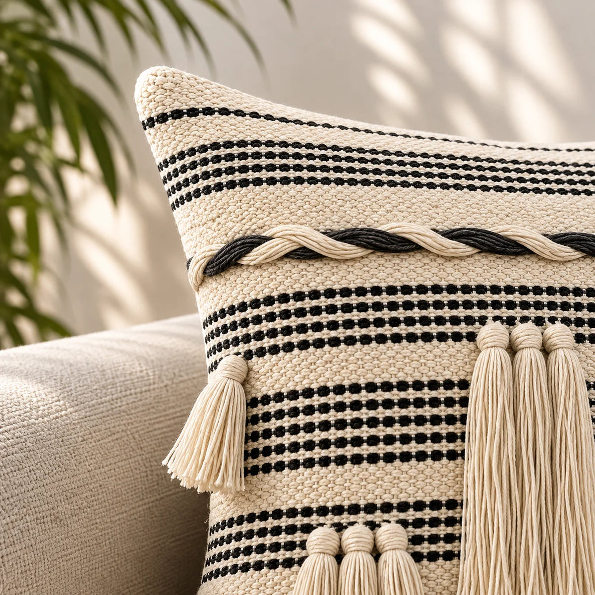 Geometric Embroidered Cotton Cushion Cover