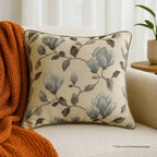 Grey Blossom Embroidered Cotton Cushion Cover