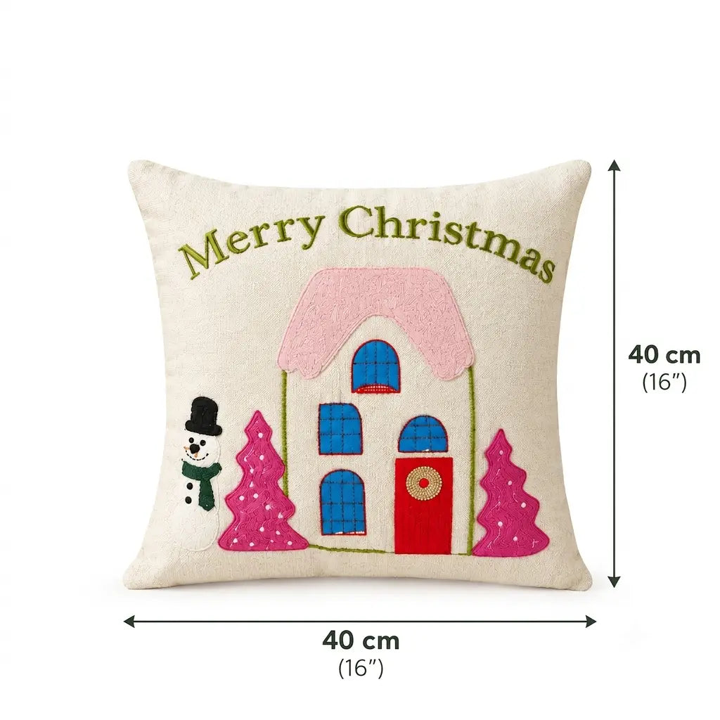 Pink Cottage Christmas Cushion Cover