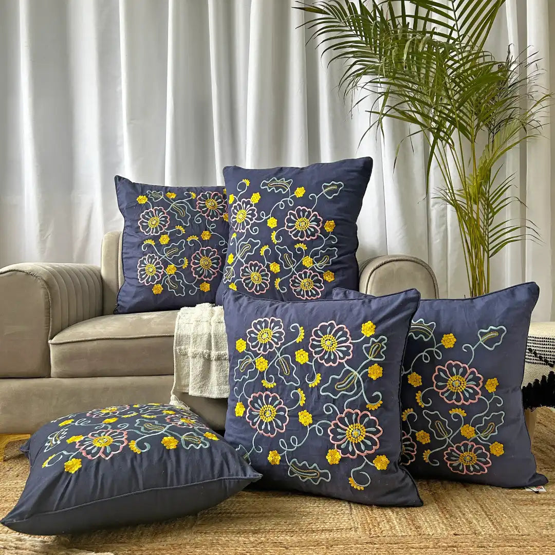 Premium Cotton Embroidered Cushion Cover - Size:60cm X 60cm (24" X 24")