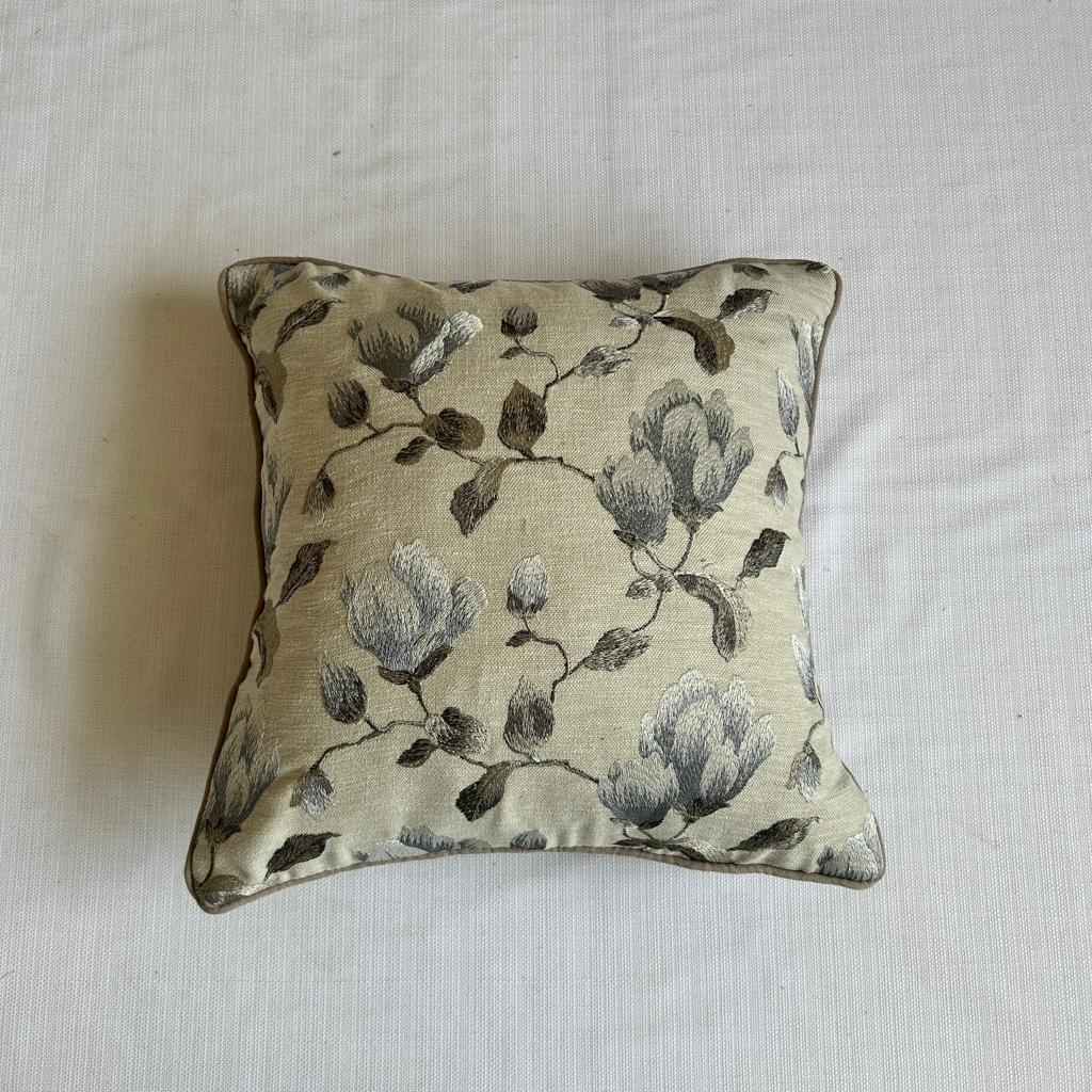 Grey Blossom Embroidered Cotton Cushion Cover