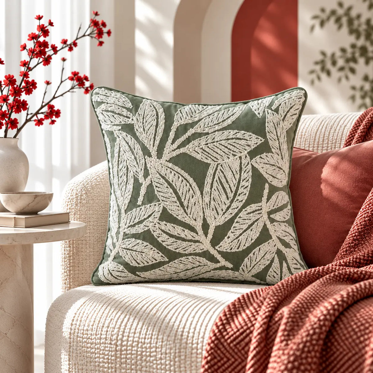 Vineletter Embroidered Cushion Cover