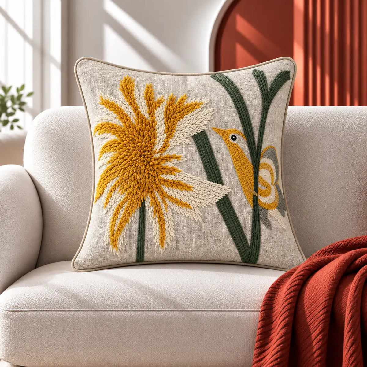 Aurela Bird Embroidered Cushion Cover