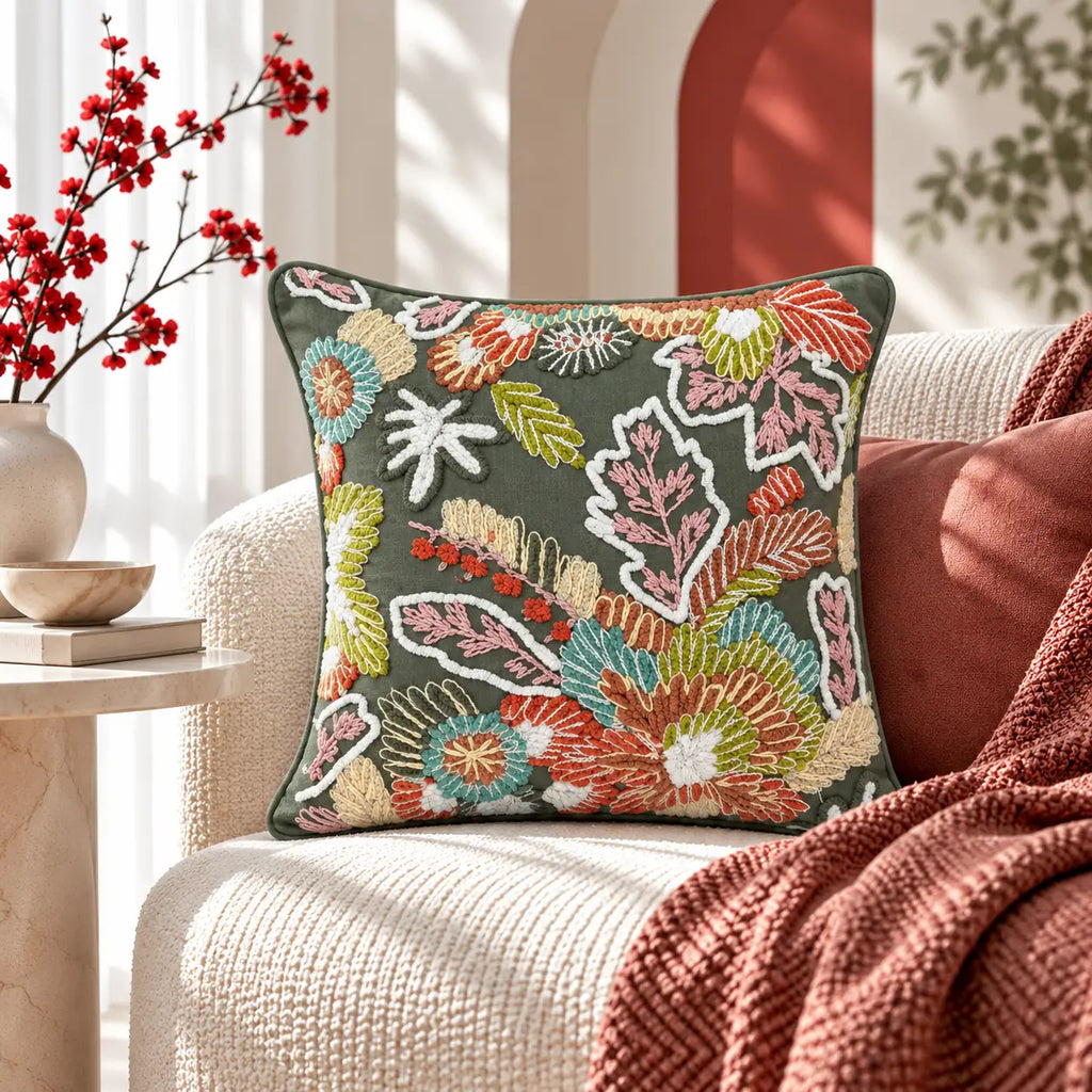 Fernmoire Embroidered Cushion Cover