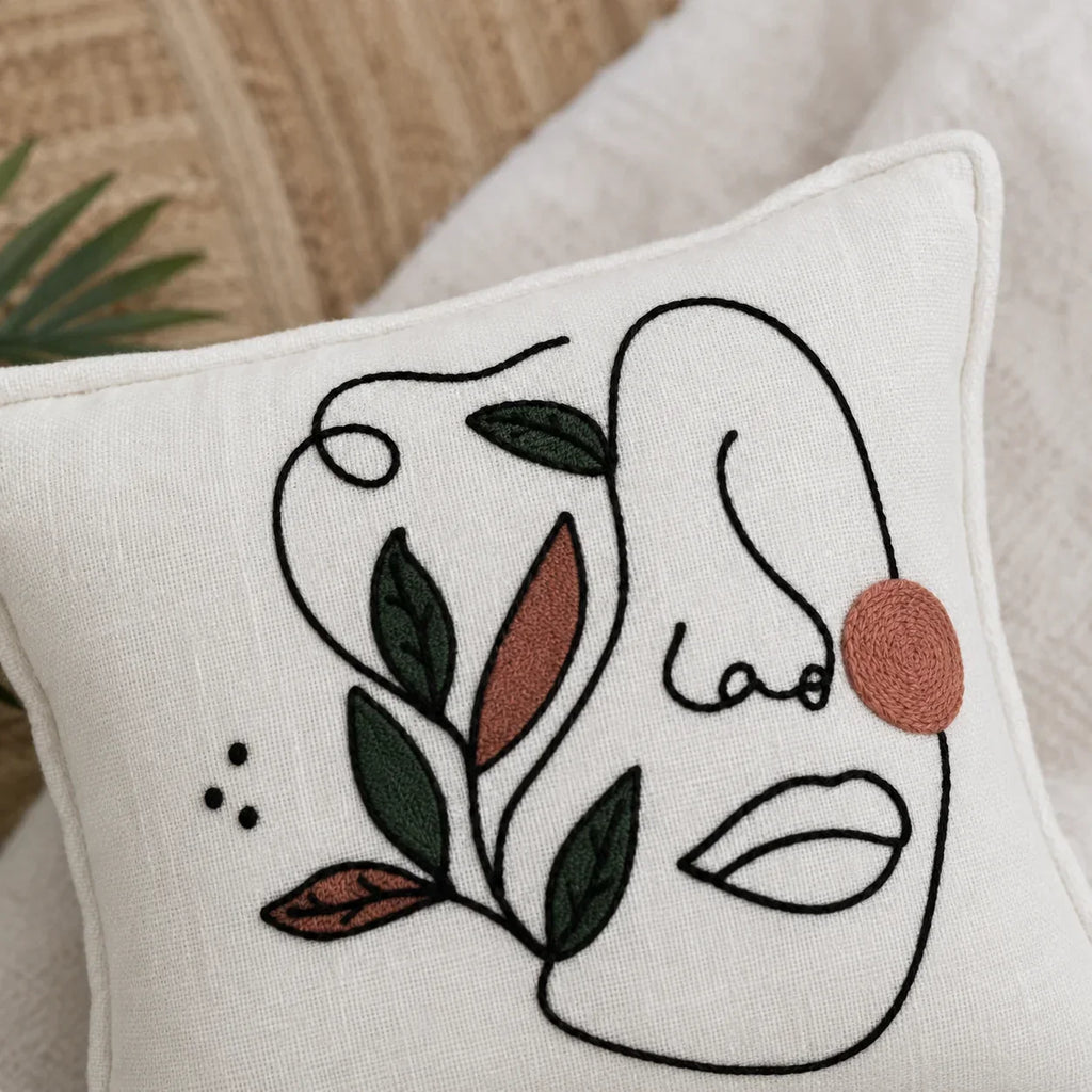 Slub-cotton Embroidered Cushion Cover, 60cm X 60cm (24" X 24")