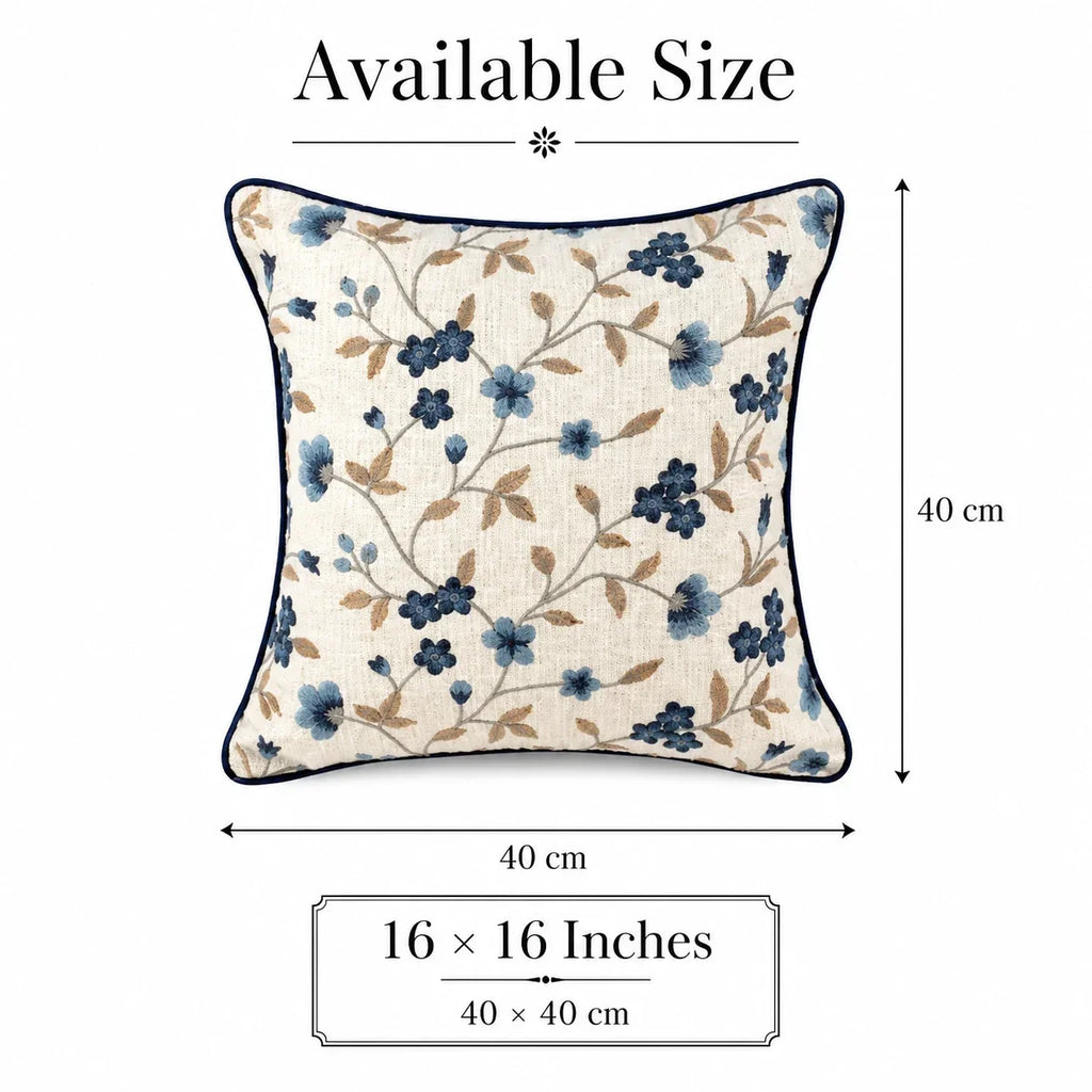 Blue Vine Embroidered Cushion Cover