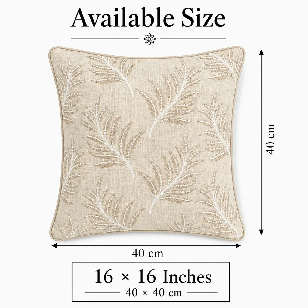 Ivory Leaves Embroidered Cushion Cover