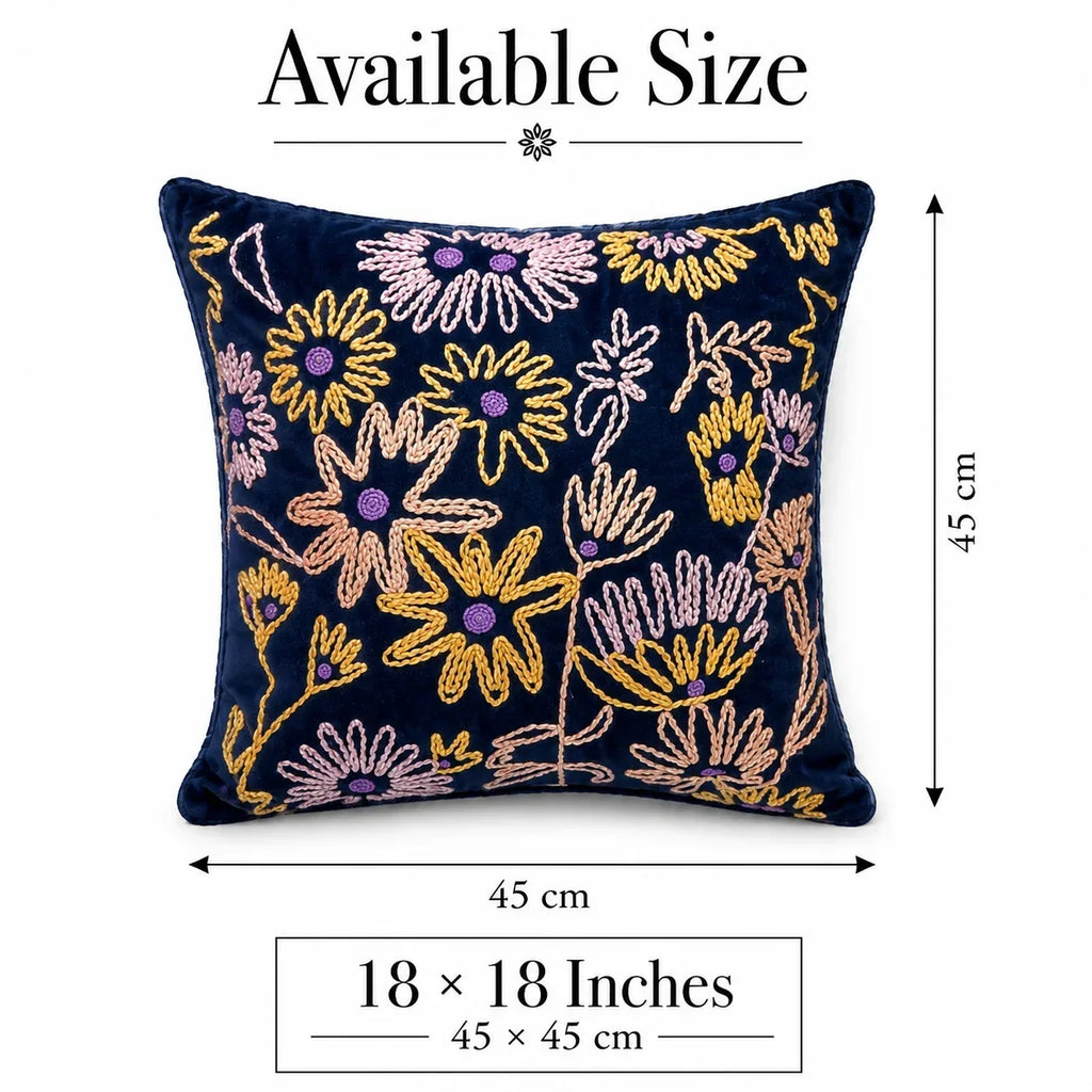Indigo Meadow Cushion Cover Embroidery (18"x18")