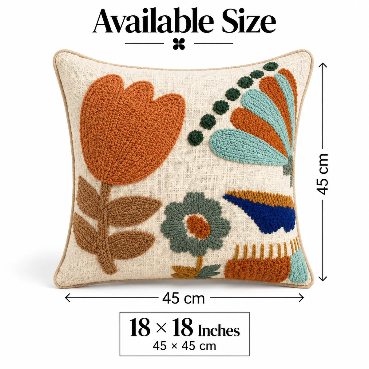 Harvest Bloom Embroidered Cushion Cover