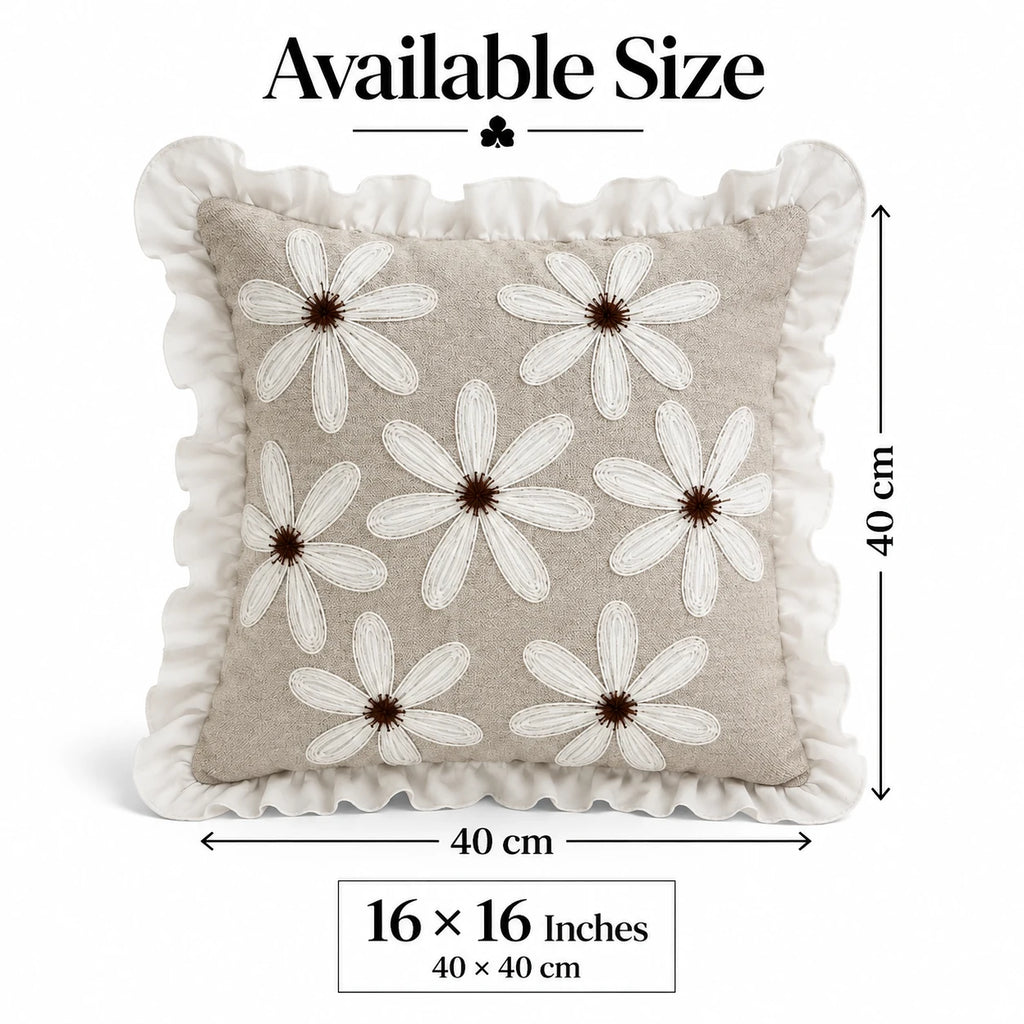 Daisy Ruffle Premium Embroidered Cushion Cover