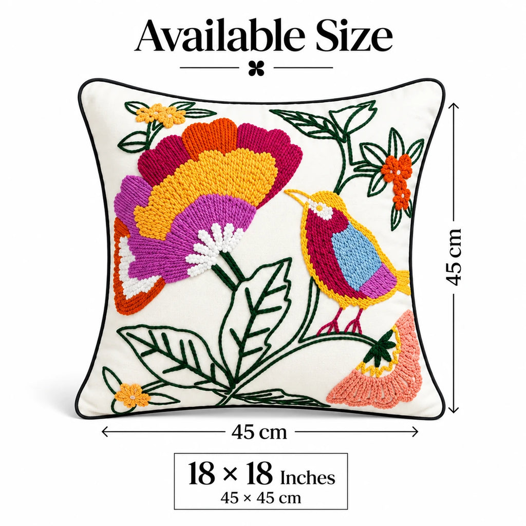 Bird Garden Premium Embroidered Cushion Cover