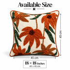 Orange Daisy Embroidered Cushion Cover