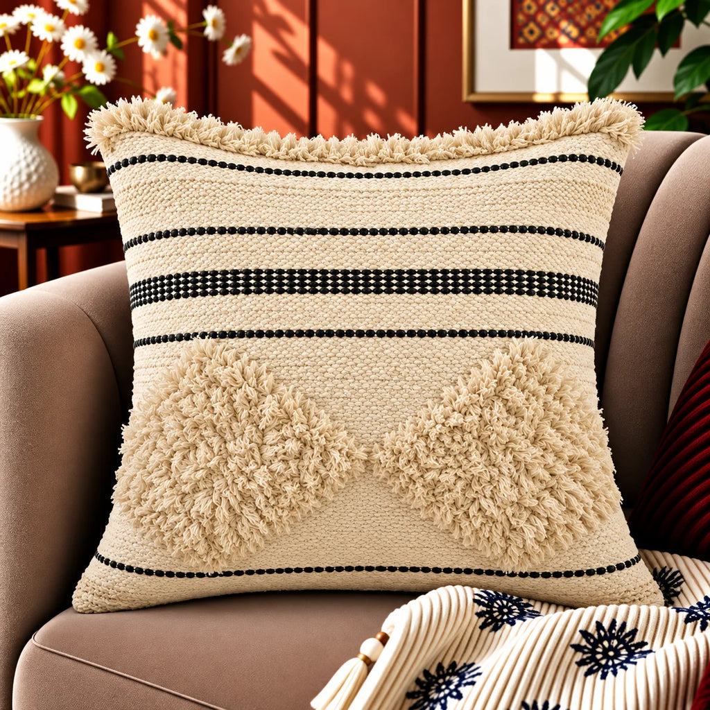 Squared Stripe Boho Cotton Cushion Cover