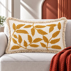 Golden Leaves Embroidered Cushion Cover