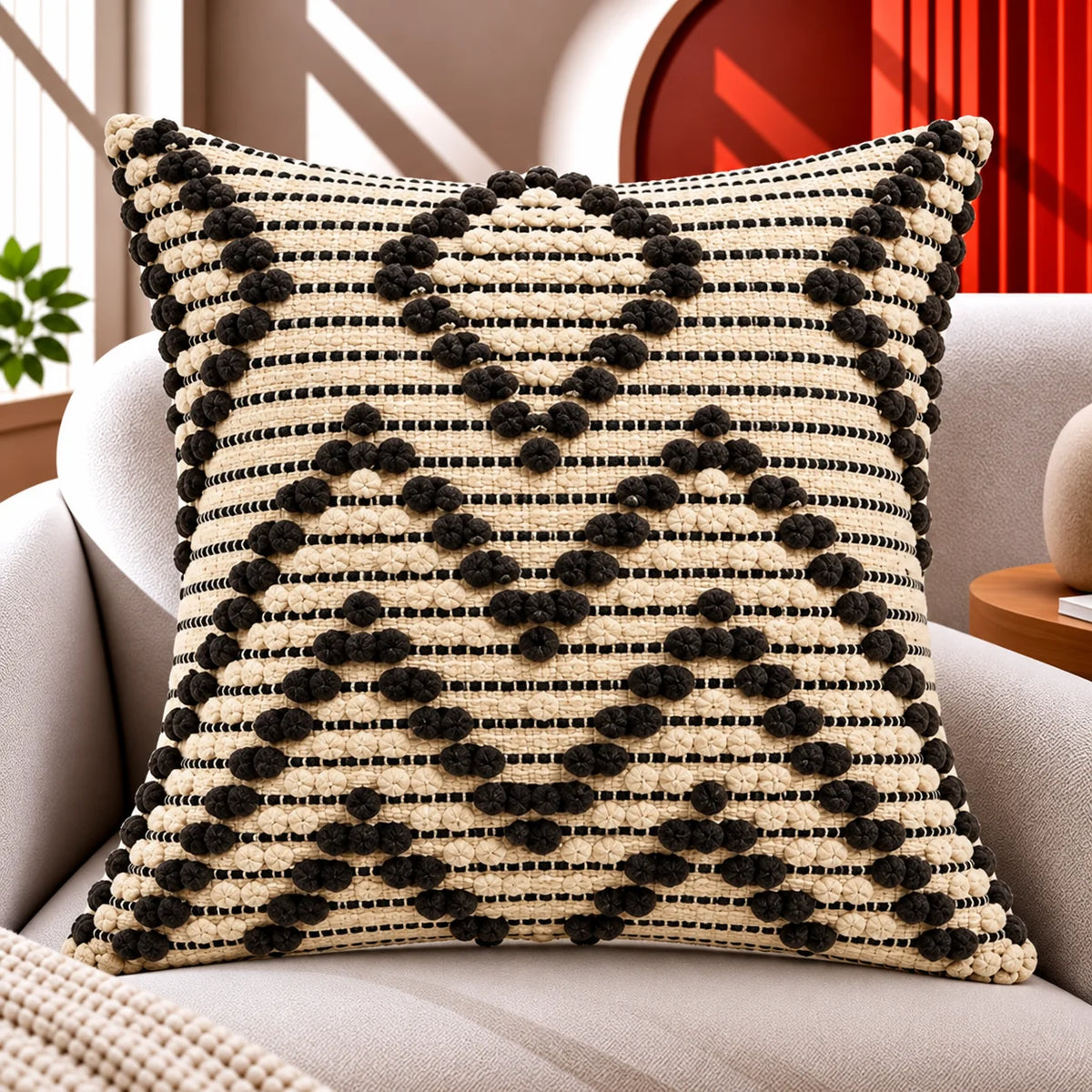 Cocoa Cream Knot Boho Cotton Cushion Cover