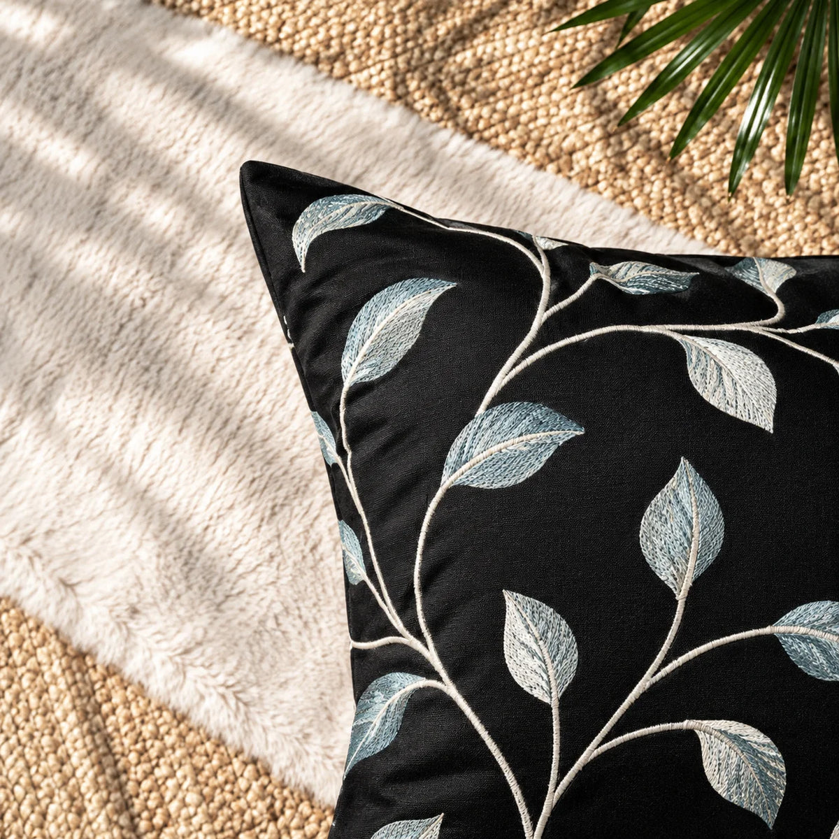 Botanical Stitch Slub Embroidered Cushion Cover