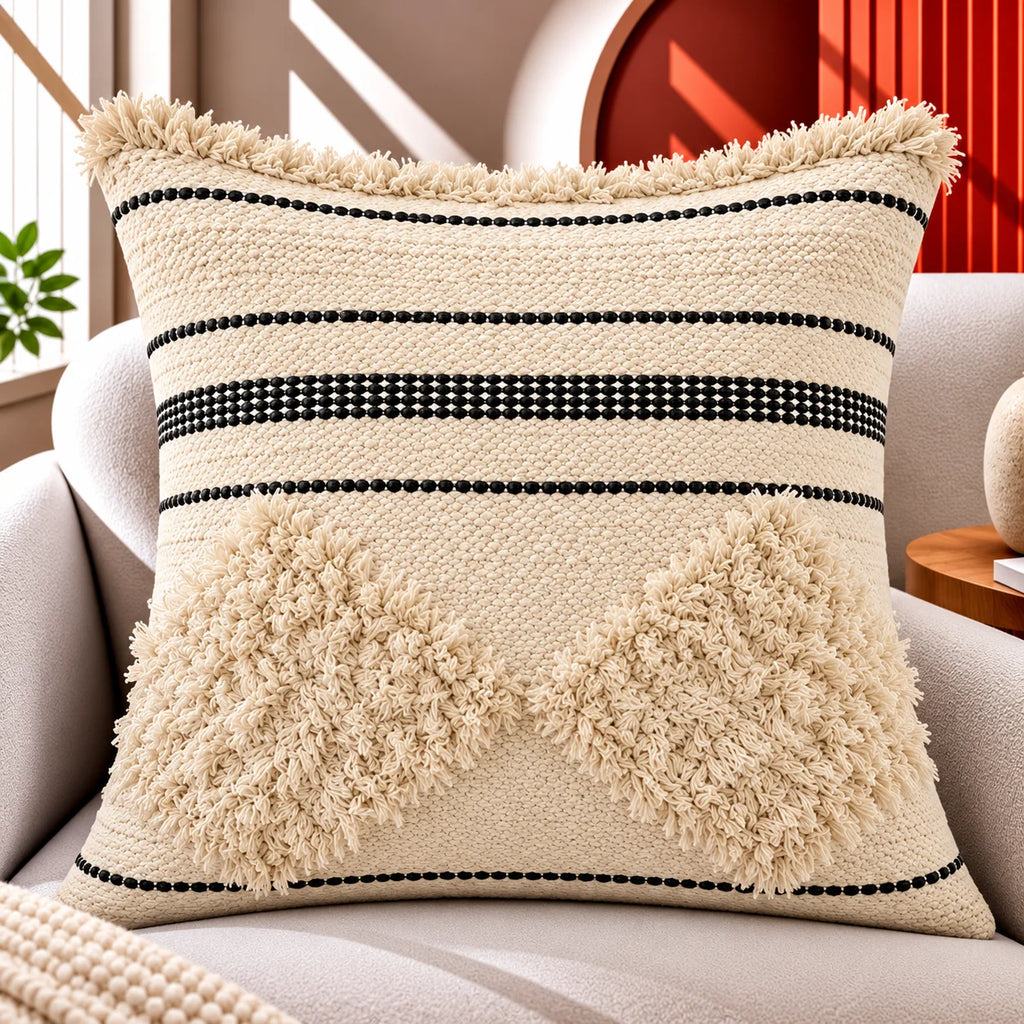 Squared Stripe Boho Cotton Cushion Cover