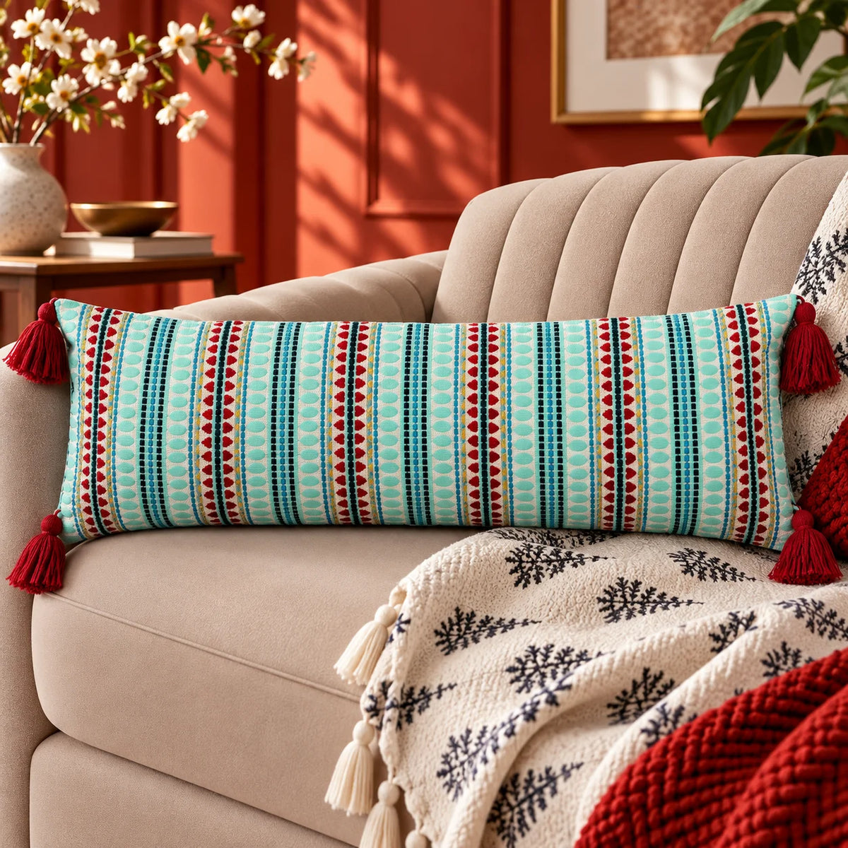 Classic Bloom Jacquard Lumbar Cushion Cover