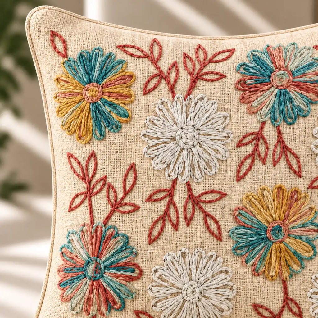 Thread Garden Slub Embroidered Cushion Cover