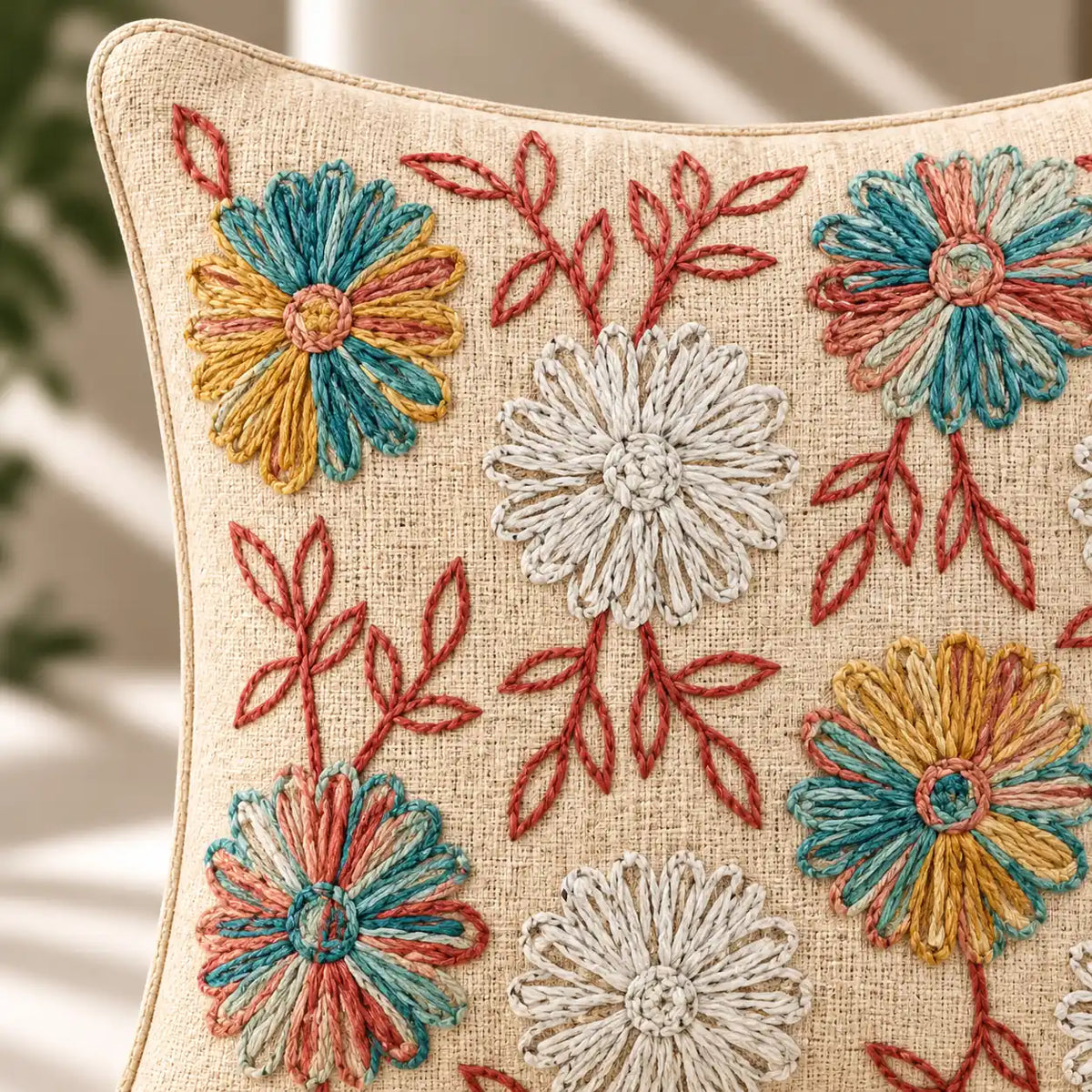 Thread Garden Slub Embroidered Cushion Cover