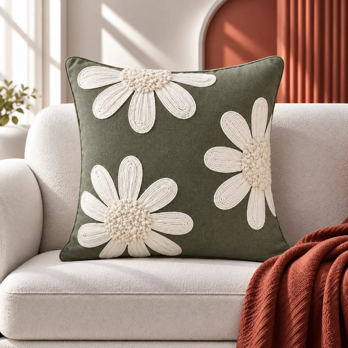 Daisy Loom Embroidered Cushion Cover