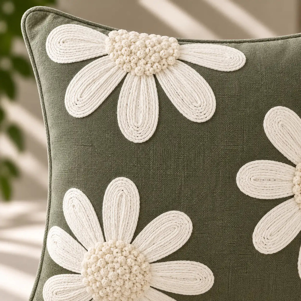 Daisy Loom Embroidered Cushion Cover
