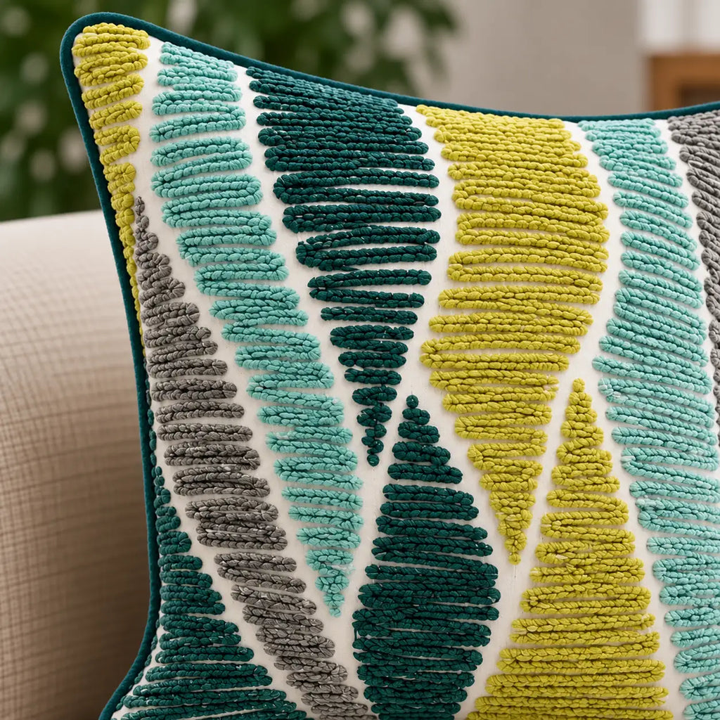 Green Peaks Embroidered Cushion Cover