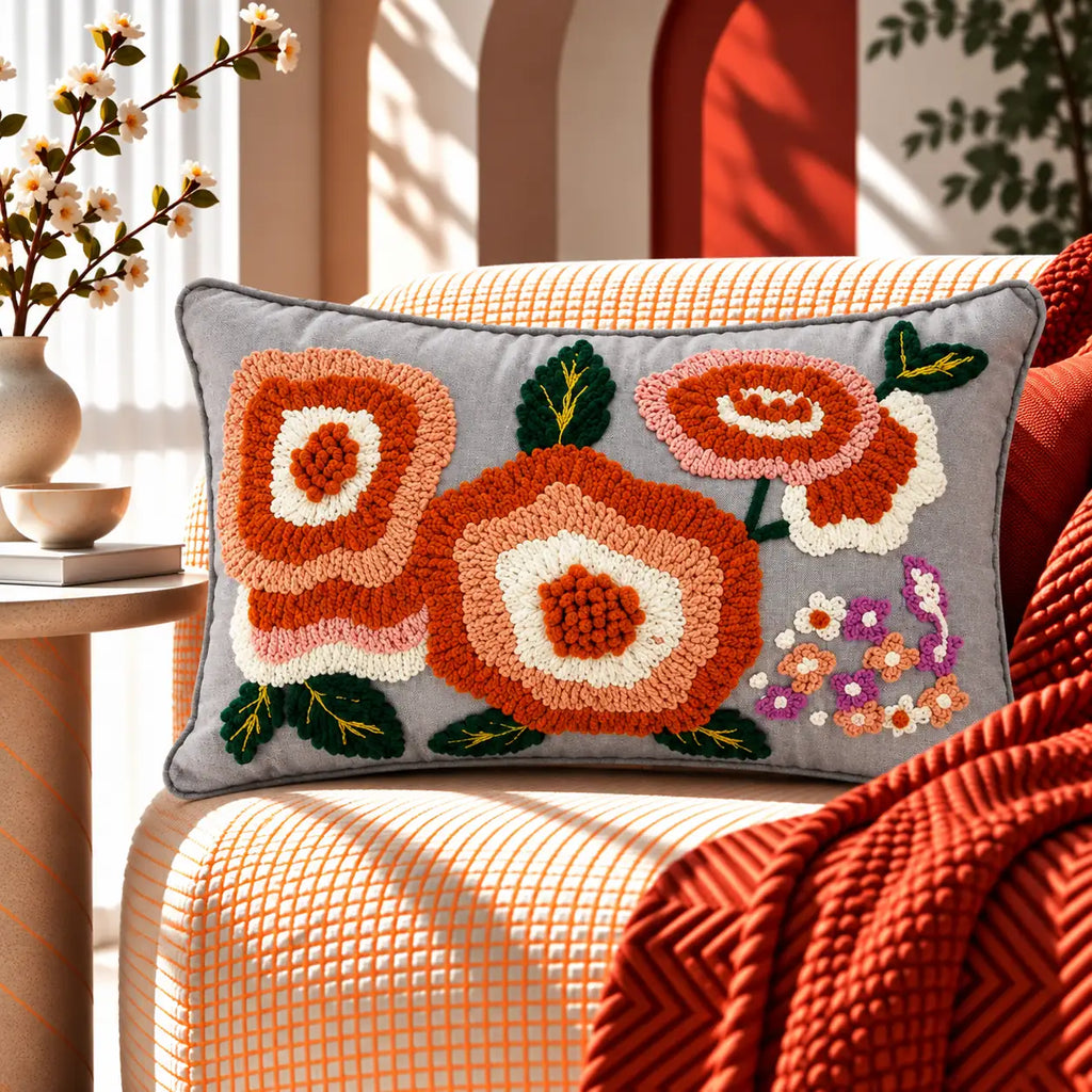 Autumn Bloom Embroidered Cushion Cover