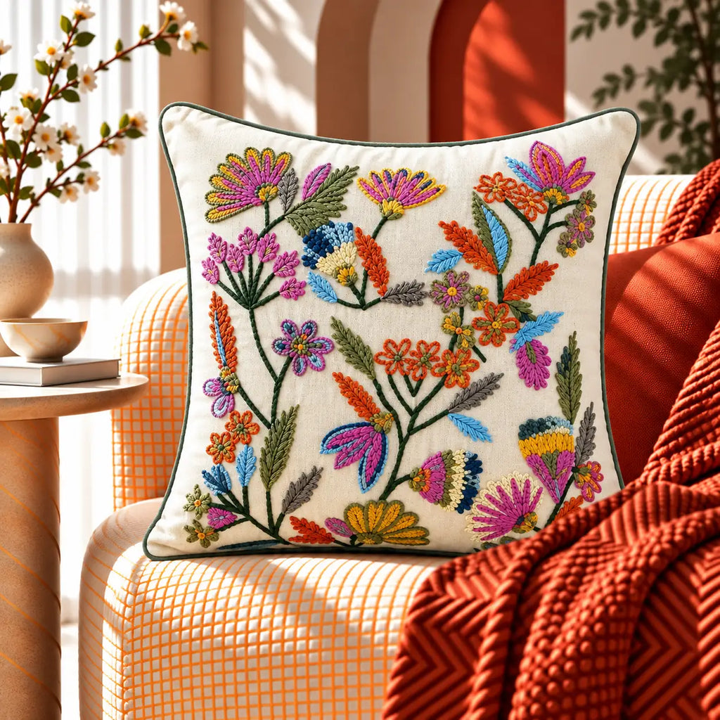 Color Meadow Embroidered Cushion Cover