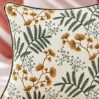 Golden Fern Embroidered Cushion Cover