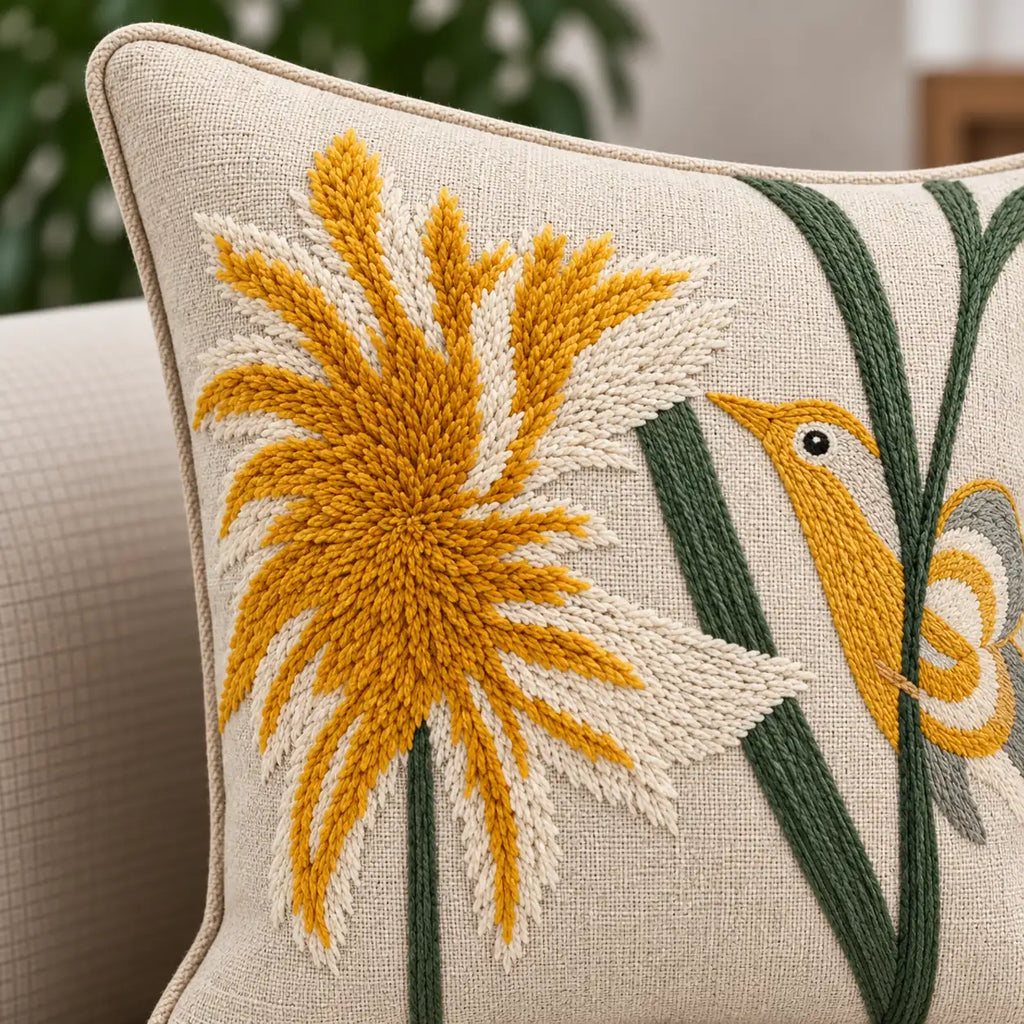 Aurela Bird Embroidered Cushion Cover