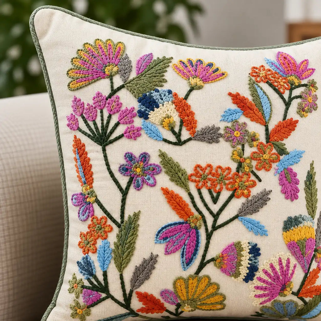 Color Meadow Embroidered Cushion Cover