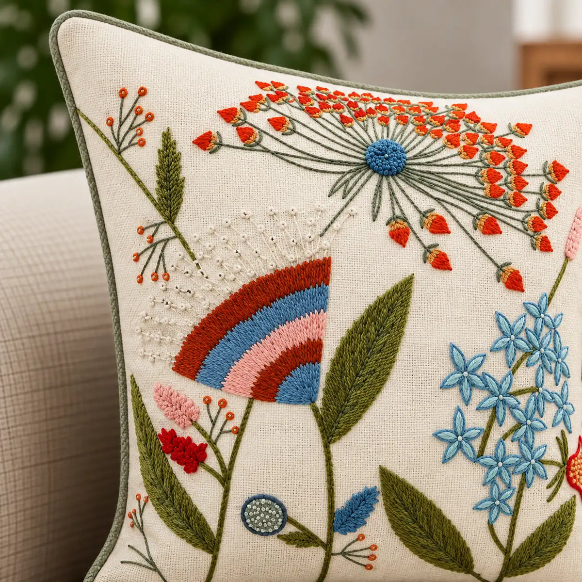 Garden Mix Embroidered Cushion Cover